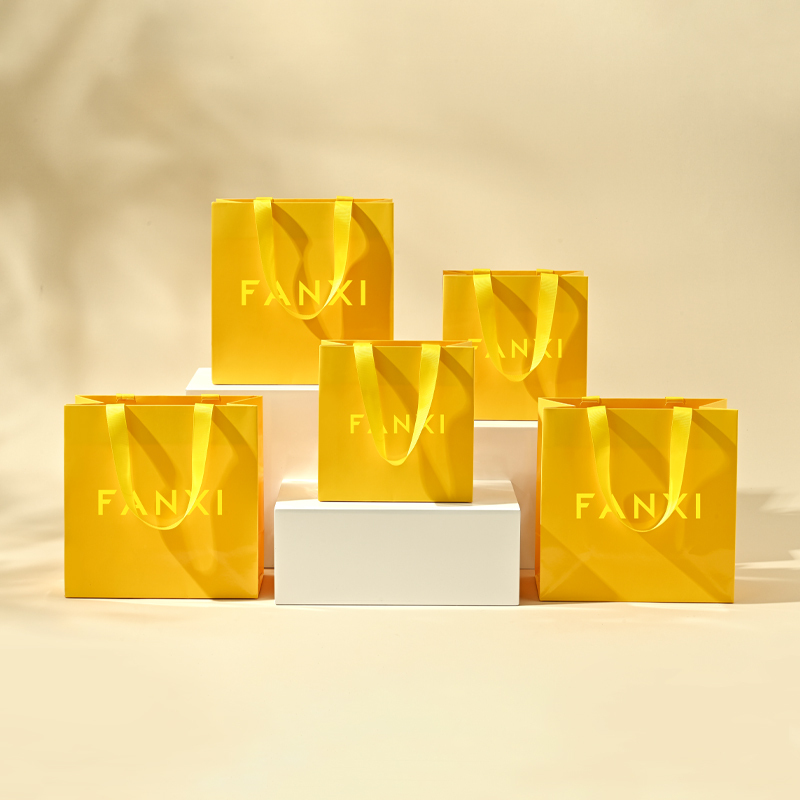 D071 Yellow Paper Bags with Logo Custom Printed Jewelry Gift Shopping Bags with Handle