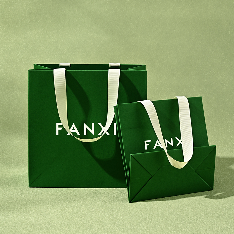 D068 High Quality Green Paper Bag Custom Logo Printed Luxury Paper Gift Shopping Jewelry Packaging Paper Bags with Handles