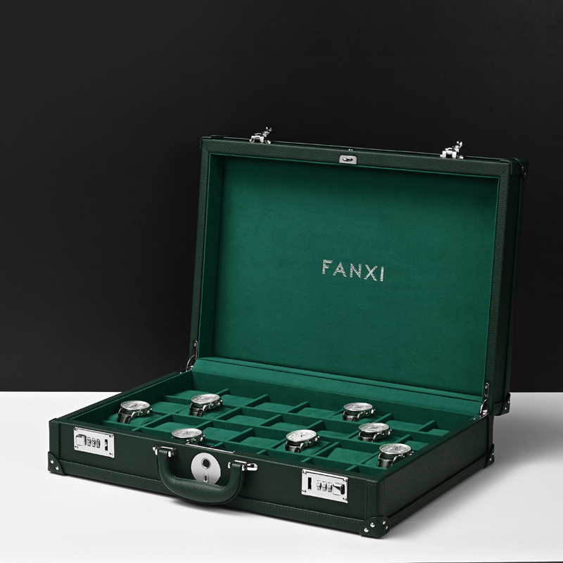X069 Sustainable 28 Slot Green Watch Box Organizer Storage Luxury Watch Case Box with Fingerprint Lock