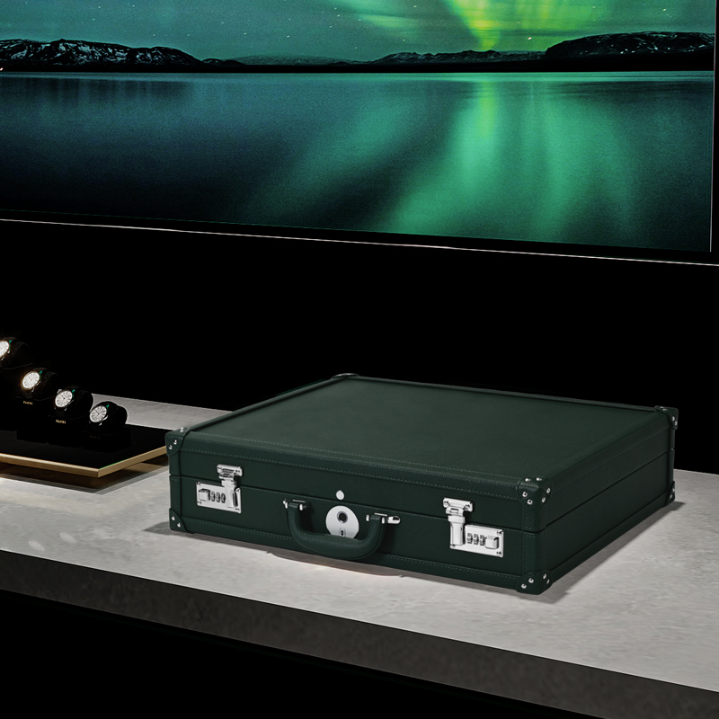 X069 Sustainable 28 Slot Green Watch Box Organizer Storage Luxury Watch Case Box with Fingerprint Lock