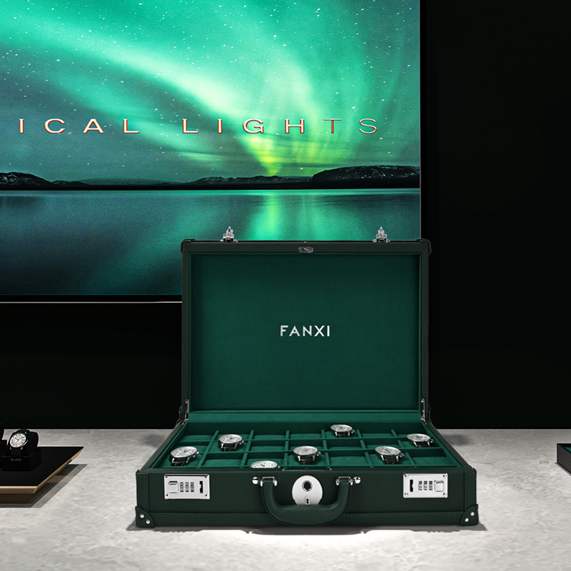 X069 Sustainable 28 Slot Green Watch Box Organizer Storage Luxury Watch Case Box with Fingerprint Lock