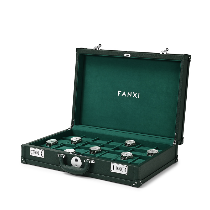X069 Sustainable 28 Slot Green Watch Box Organizer Storage Luxury Watch Case Box with Fingerprint Lock