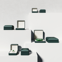 H135 Custom Logo Green Pu Leather Flannel Inside Jewelry Box for Pendant Ring Bracelet
