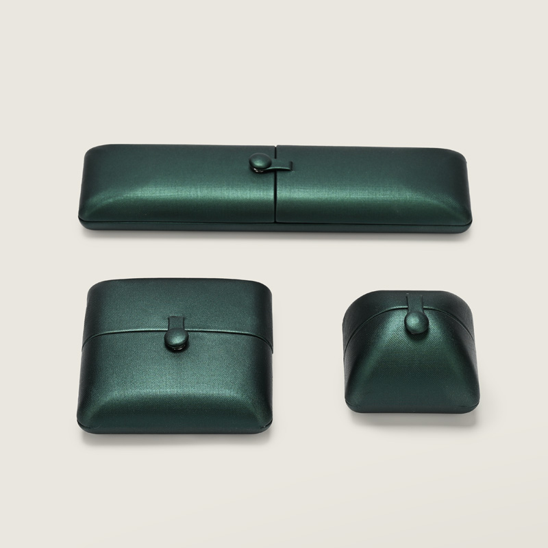 H109 Green PU Leather Handling Double Door Open Ring Pendant Necklace Jewelry Box