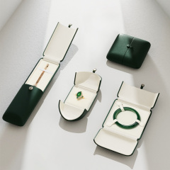 H109 Green PU Leather Handling Double Door Open Ring Pendant Necklace Jewelry Box