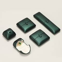 H109 Green PU Leather Handling Double Door Open Ring Pendant Necklace Jewelry Box