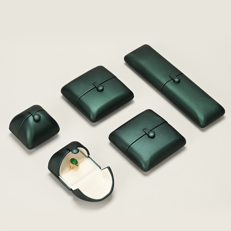 H109 Green PU Leather Handling Double Door Open Ring Pendant Necklace Jewelry Box
