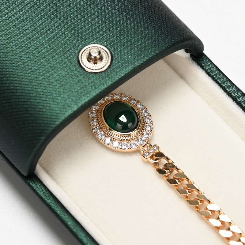 H109 Green PU Leather Handling Double Door Open Ring Pendant Necklace Jewelry Box