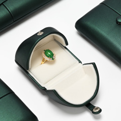 H109 Green PU Leather Handling Double Door Open Ring Pendant Necklace Jewelry Box