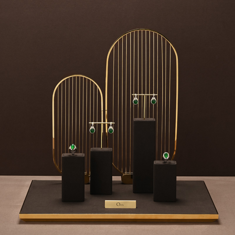 TT104 High End Jewelry Metal Display Stand Earrings Rings Necklaces Jadeite Jewelry Brown Microfiber Display Props