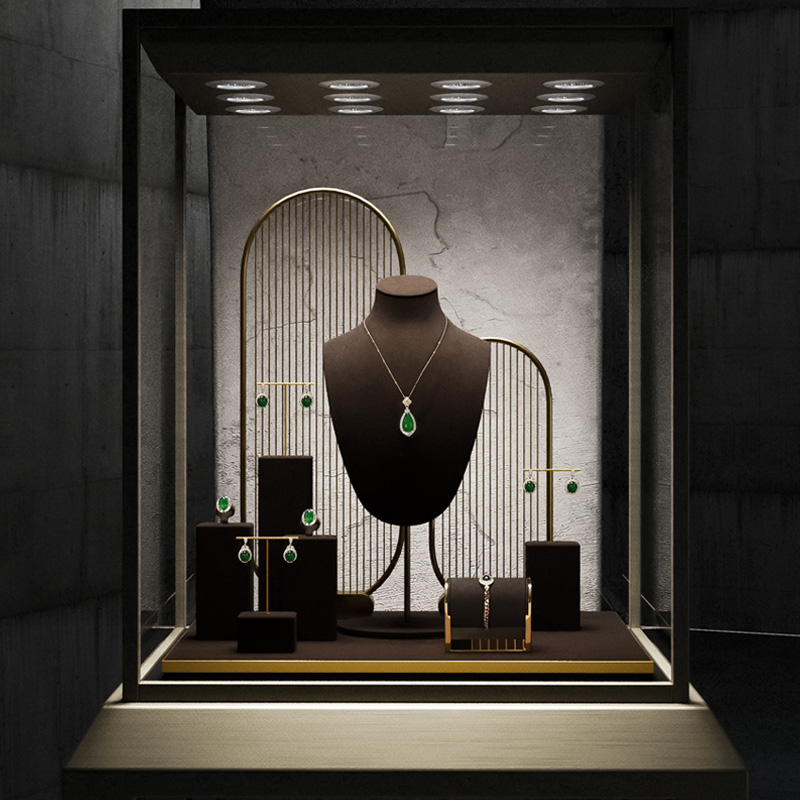 TT104 High End Jewelry Metal Display Stand Earrings Rings Necklaces Jadeite Jewelry Brown Microfiber Display Props