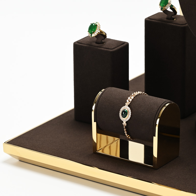 TT104 High End Jewelry Metal Display Stand Earrings Rings Necklaces Jadeite Jewelry Brown Microfiber Display Props