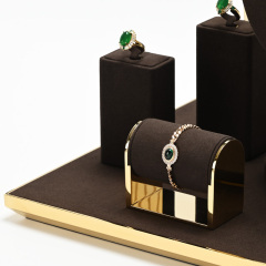 TT104 High End Jewelry Metal Display Stand Earrings Rings Necklaces Jadeite Jewelry Brown Microfiber Display Props