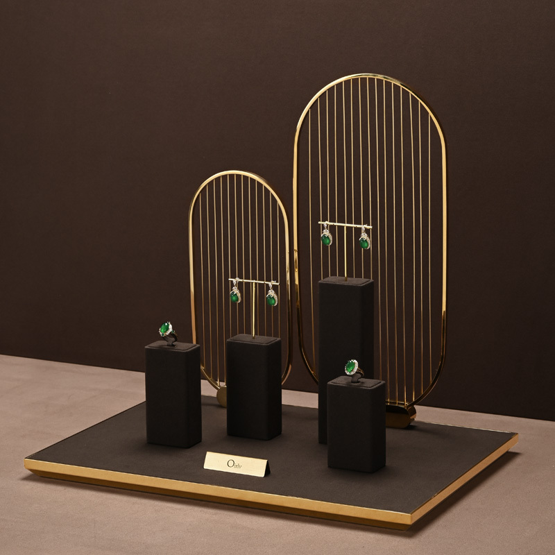 TT104 High End Jewelry Metal Display Stand Earrings Rings Necklaces Jadeite Jewelry Brown Microfiber Display Props