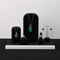 FANXI TT227 New Fashion Earring Ring Necklace Display Stand Black Microfiber MDF Metal Jewelry Display Set