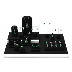 FANXI TT227 New Fashion Earring Ring Necklace Display Stand Black Microfiber MDF Metal Jewelry Display Set
