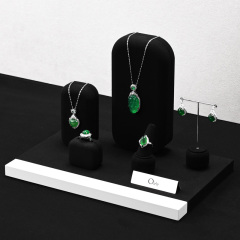 FANXI TT227 New Fashion Earring Ring Necklace Display Stand Black Microfiber MDF Metal Jewelry Display Set