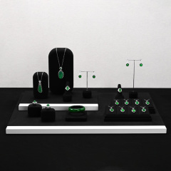 FANXI TT227 New Fashion Earring Ring Necklace Display Stand Black Microfiber MDF Metal Jewelry Display Set