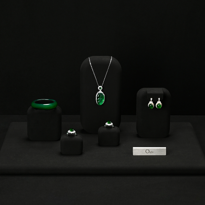 TT083 Jewelry Display Stand High end Jade Jewelry Black Microfiber Counter Jewelry Display Set