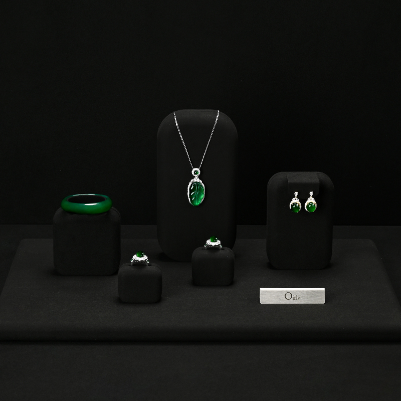 TT083 Jewelry Display Stand High end Jade Jewelry Black Microfiber Counter Jewelry Display Set