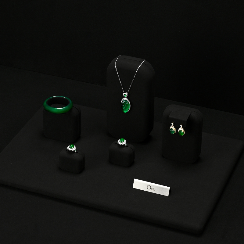 TT083 Jewelry Display Stand High end Jade Jewelry Black Microfiber Counter Jewelry Display Set