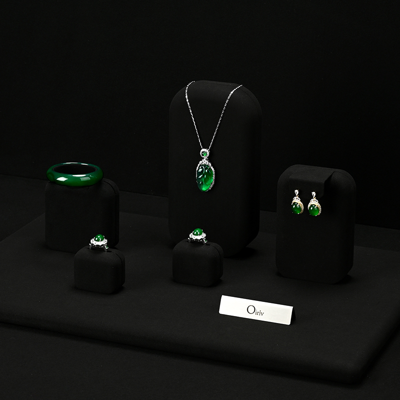 TT083 Jewelry Display Stand High end Jade Jewelry Black Microfiber Counter Jewelry Display Set