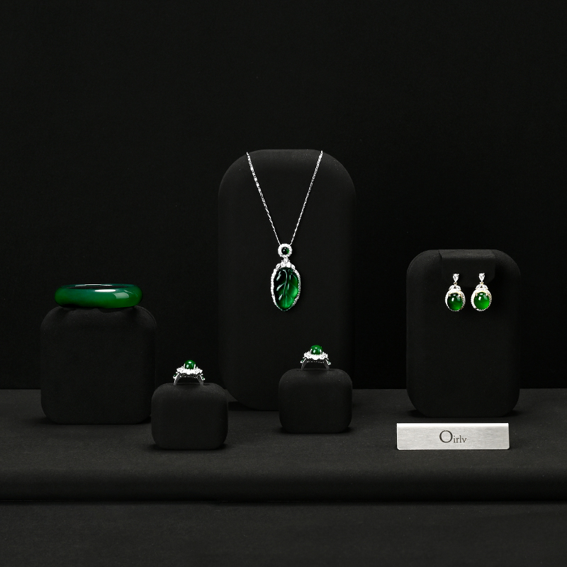 TT083 Jewelry Display Stand High end Jade Jewelry Black Microfiber Counter Jewelry Display Set