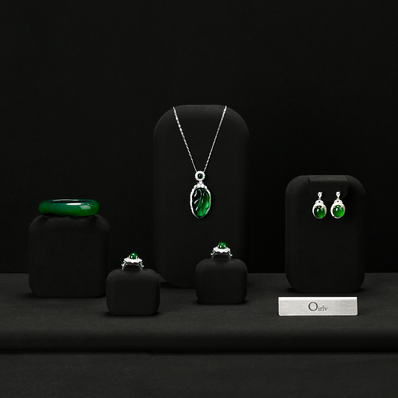TT083 Jewelry Display Stand High end Jade Jewelry Black Microfiber Counter Jewelry Display Set