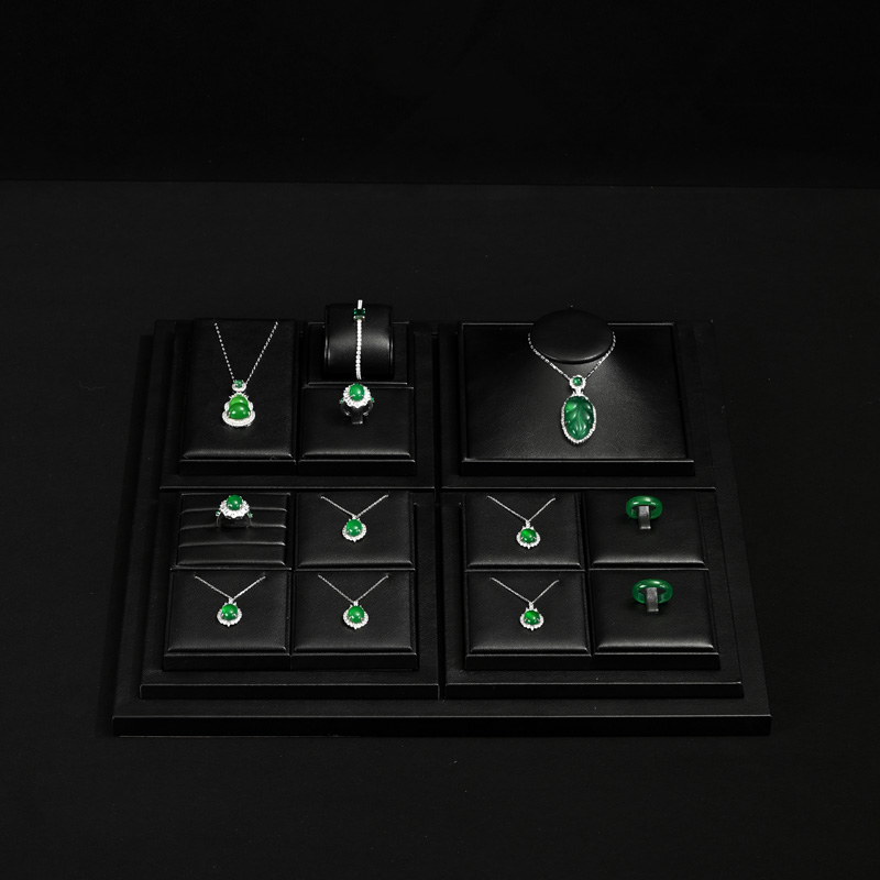 TT275 Luxury Leather Black Jewelry Display Stand Set Jewelry Display Showcase Earring Bracelet Display