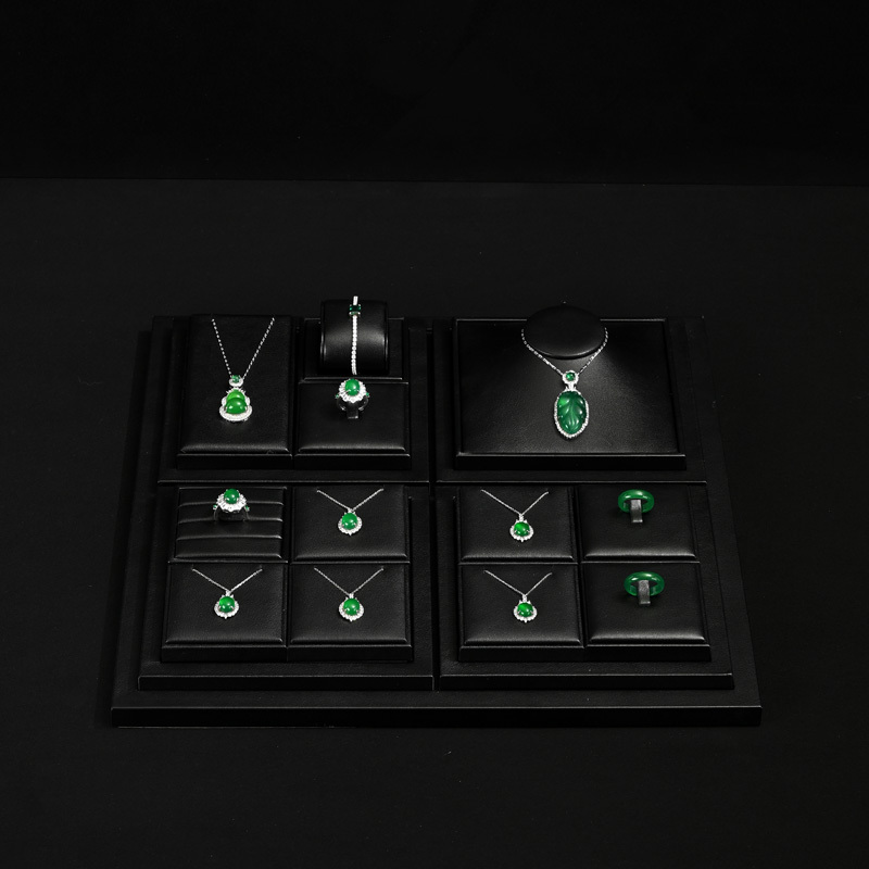 TT275 Luxury Leather Black Jewelry Display Stand Set Jewelry Display Showcase Earring Bracelet Display