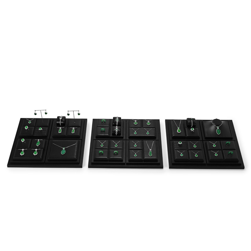TT275 Luxury Leather Black Jewelry Display Stand Set Jewelry Display Showcase Earring Bracelet Display