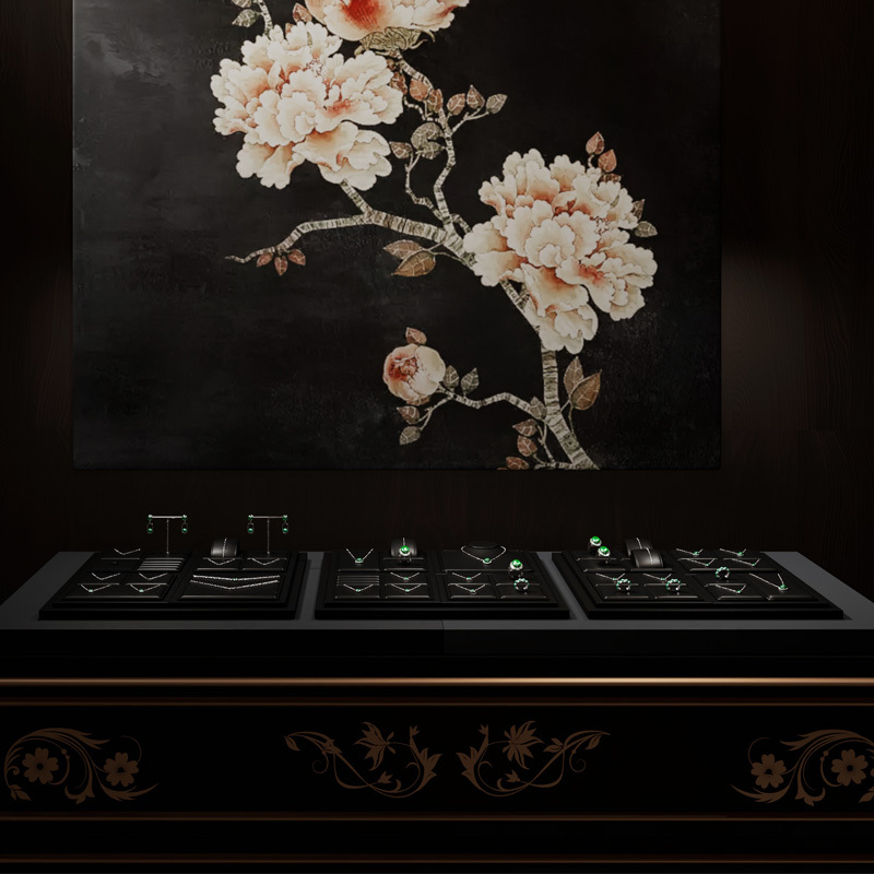 TT275 Luxury Leather Black Jewelry Display Stand Set Jewelry Display Showcase Earring Bracelet Display