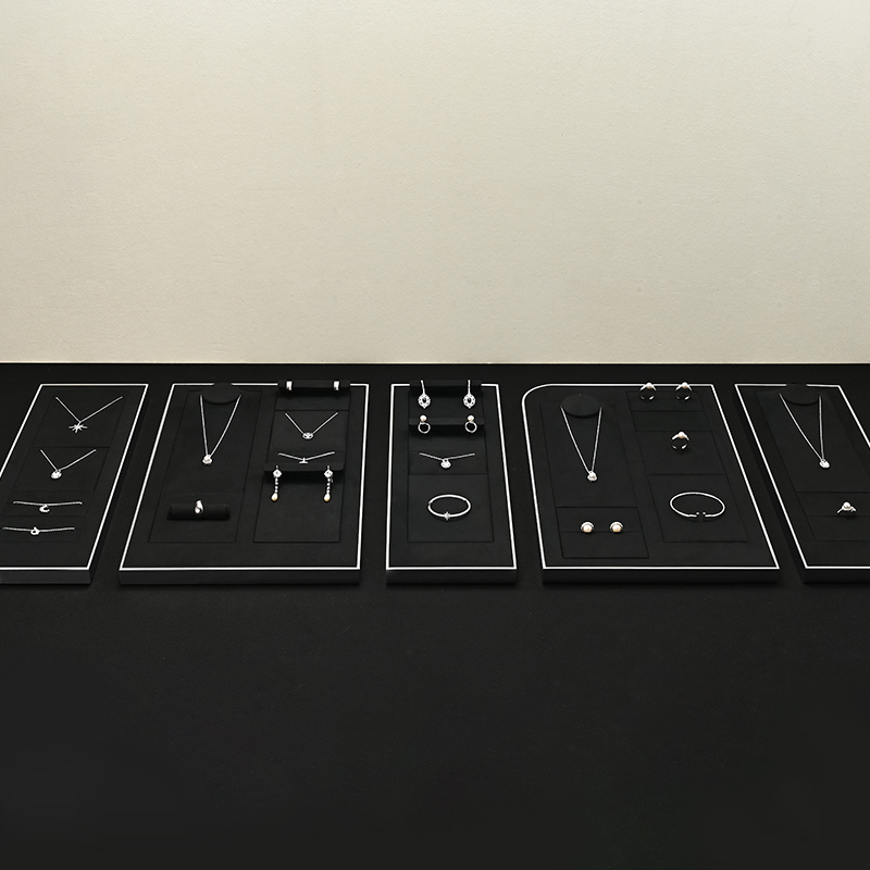 JS134 Luxury Jewelry Display Props Customized Metal Microfiber Showcase Tray Display