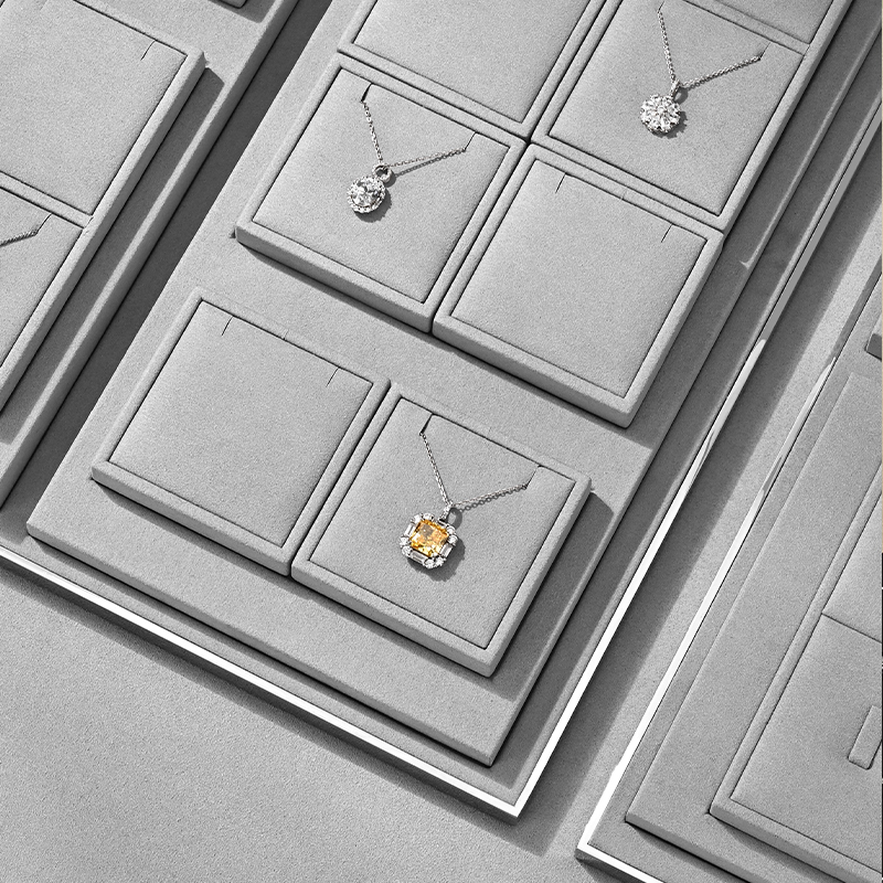 TT429 Gray Microfiber Fashion Modern Retail Store Bracelet Earring Ring Necklace Jewelry Display Tray