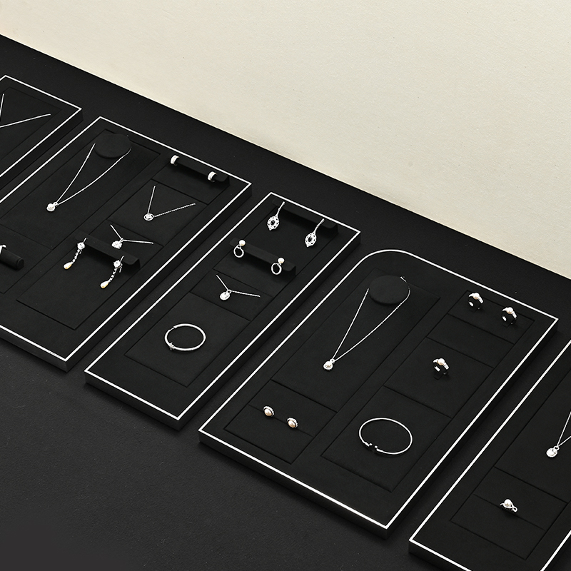 JS134 Luxury Jewelry Display Props Customized Metal Microfiber Showcase Tray Display