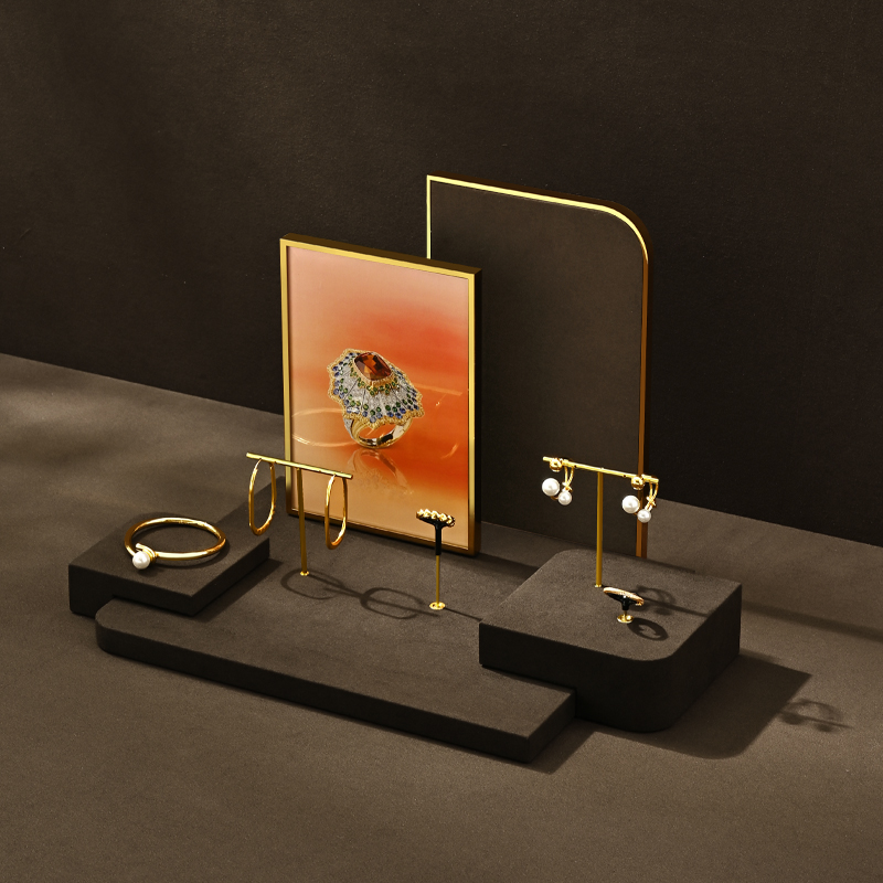 TT444 Fashion Design Earrings Display Metal T-bar Gold Jewelry Stand With Microfiber Base