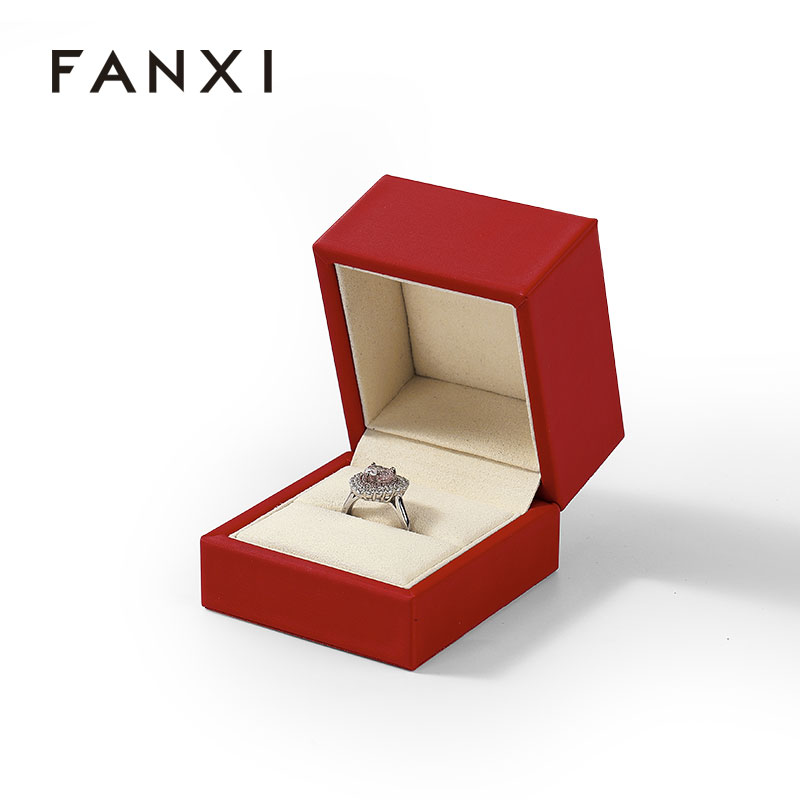 Red PU Leather Jewelry Ring Box Custom Logo Luxury Packaging Gift Jewellery Boxes