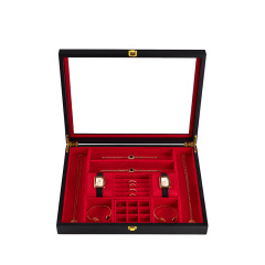 Custom Glass Microfiber Tray Display Ring Necklace Jewelry Storage Boxes Organizer Jewelry Box with Dust Proof Lid