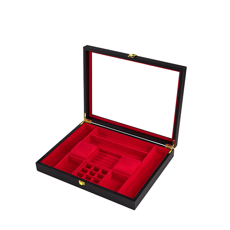 Custom Glass Microfiber Tray Display Ring Necklace Jewelry Storage Boxes Organizer Jewelry Box with Dust Proof Lid