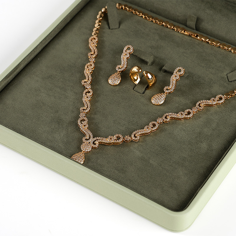 Green Pu Leather Microfiber Pendant Ring Earrings Jewelry Box Inlay Jewelry Packaging Gift Paper Box