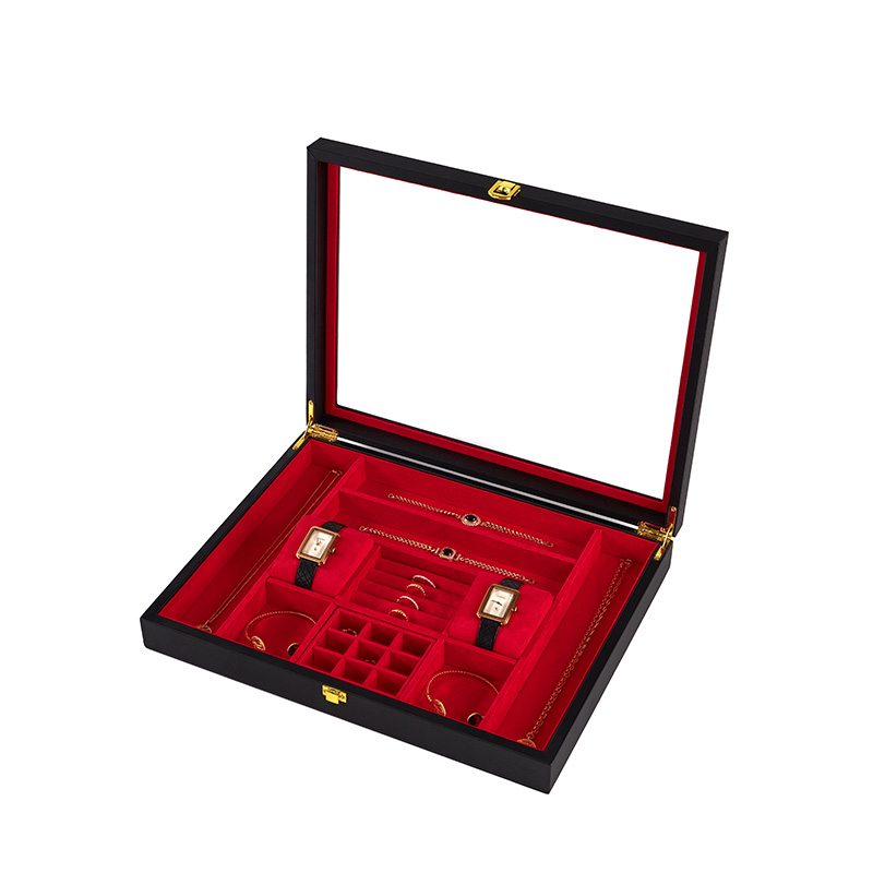 Custom Glass Microfiber Tray Display Ring Necklace Jewelry Storage Boxes Organizer Jewelry Box with Dust Proof Lid