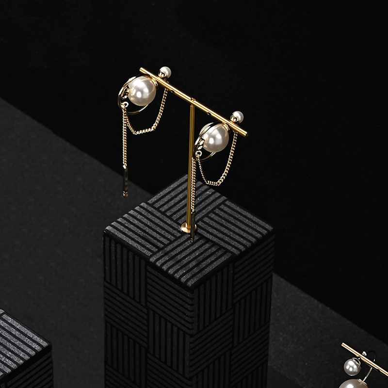 TT446 Black Jewelry Microfiber Gold T Shape Stand Piercing Earring Triangular Ring Organizer Holder