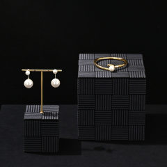 TT446 Black Jewelry Microfiber Gold T Shape Stand Piercing Earring Triangular Ring Organizer Holder