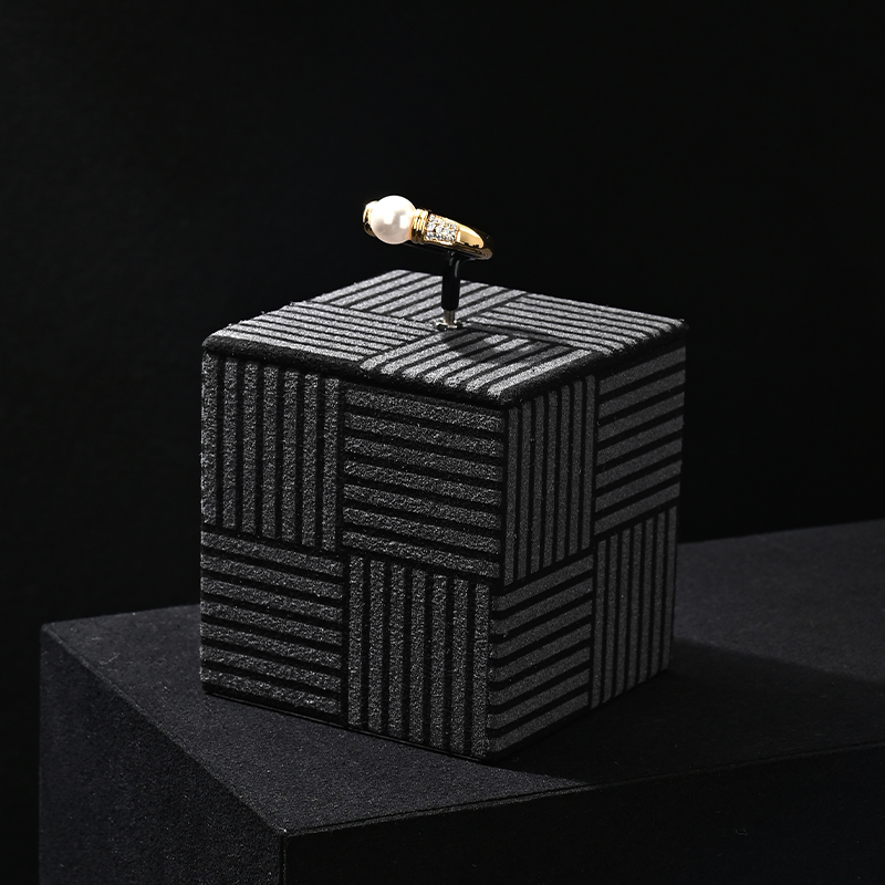 TT446 Black Jewelry Microfiber Gold T Shape Stand Piercing Earring Triangular Ring Organizer Holder