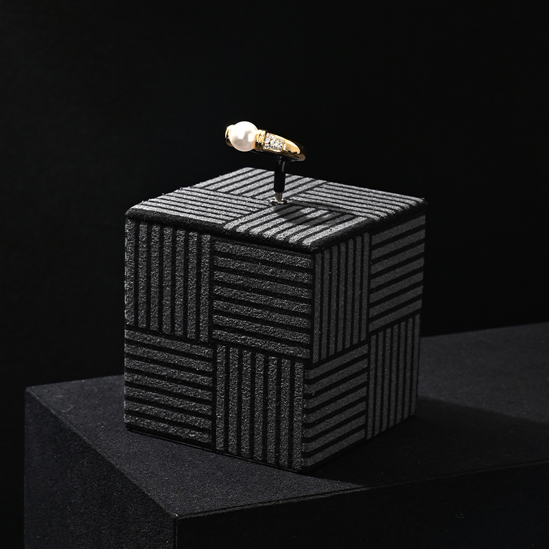 TT446 Black Jewelry Microfiber Gold T Shape Stand Piercing Earring Triangular Ring Organizer Holder