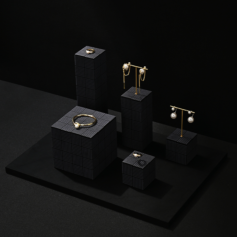 TT446 Black Jewelry Microfiber Gold T Shape Stand Piercing Earring Triangular Ring Organizer Holder