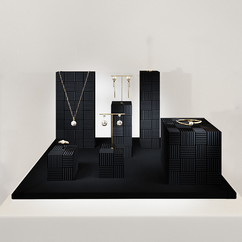 TT446 Black Jewelry Microfiber Gold T Shape Stand Piercing Earring Triangular Ring Organizer Holder