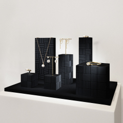 TT446 Black Jewelry Microfiber Gold T Shape Stand Piercing Earring Triangular Ring Organizer Holder