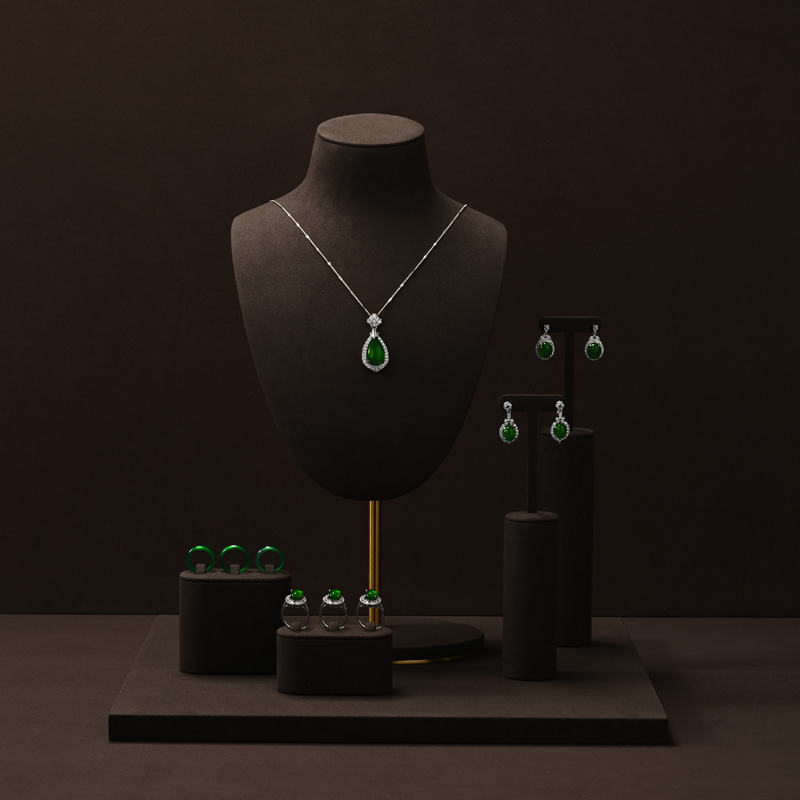 FANXI TT482 Custom Brown Jewellery Display Stand Holder Microfiber Luxury Jewelry Display Set