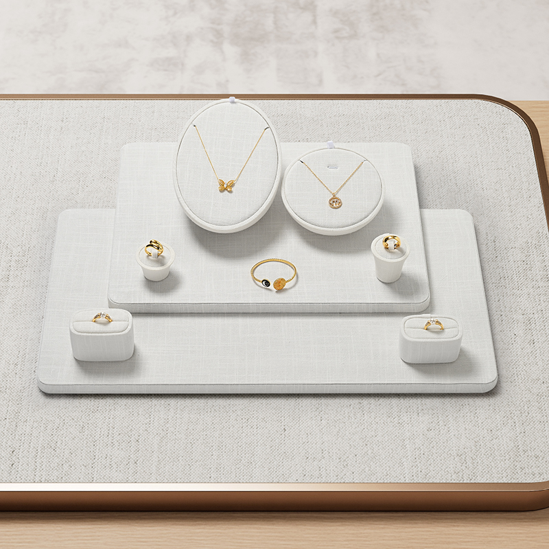 TT535 Wholesale Luxury White Linen Ring Necklace Jewelry Display Combination Set